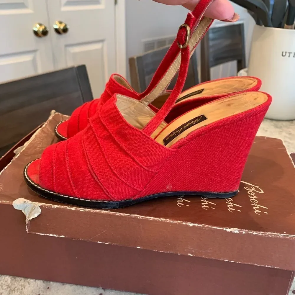 Vintage Boschi Red Wedge Sandals 5.5 with box